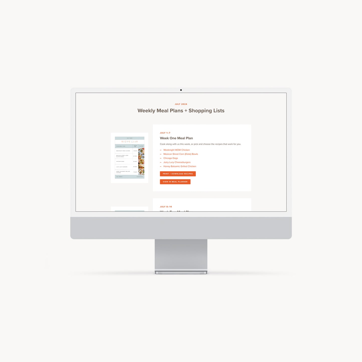 Weekly meal plans and shopping lists preview