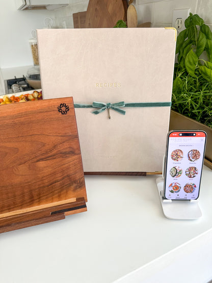 Physical Recipe Binder, wooden binder stand and digital Recipe Club membership