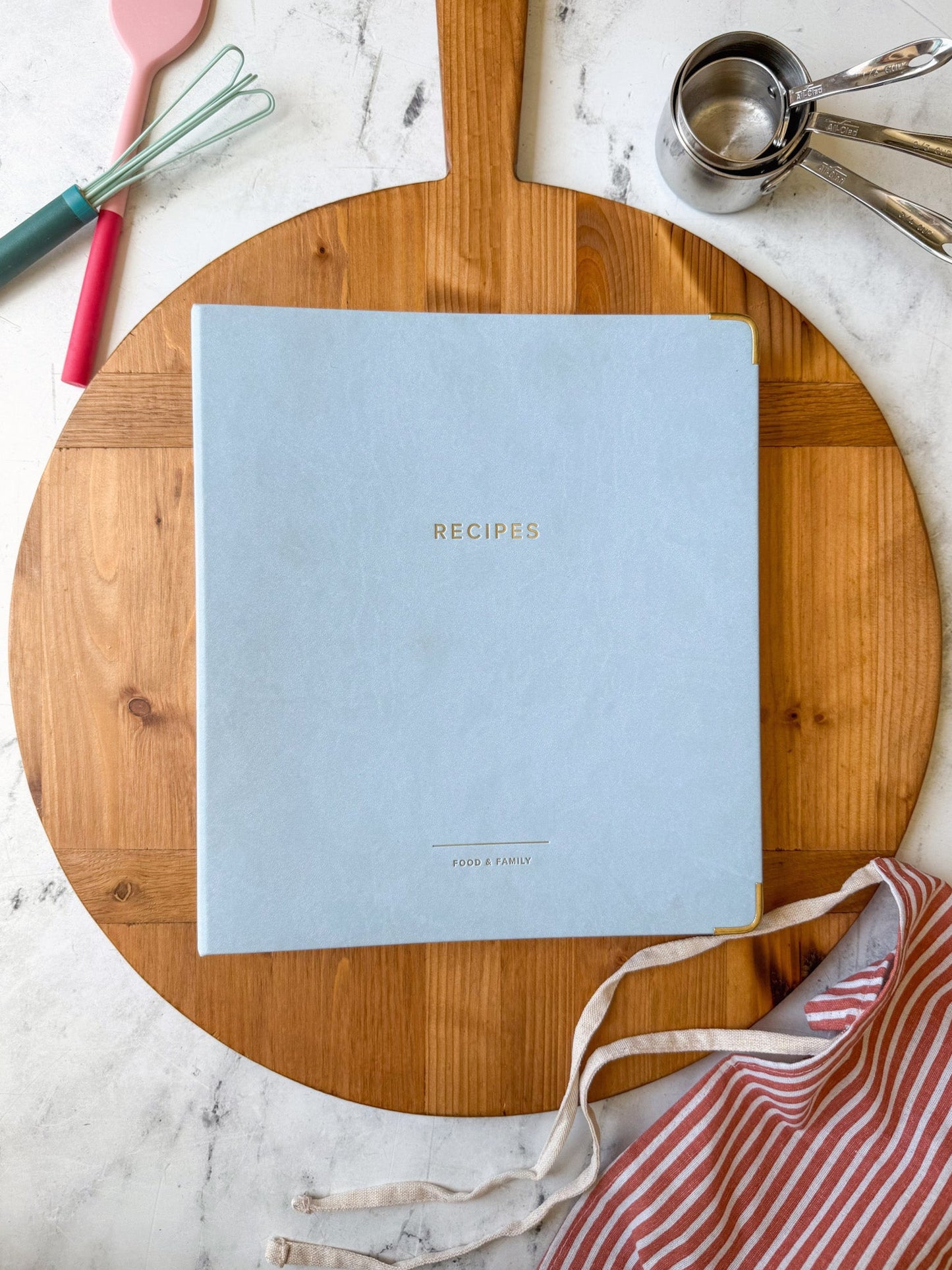 3-ring customizable kids Recipe Binder in light blue vegan leather