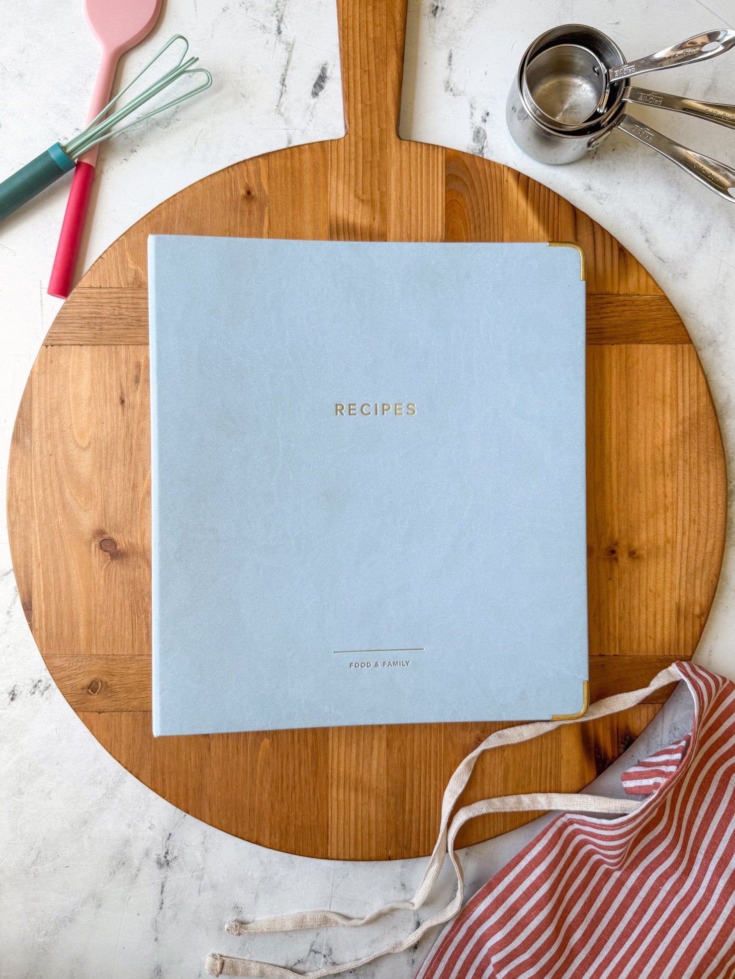 3-ring customizable kids Recipe Binder in light blue vegan leather