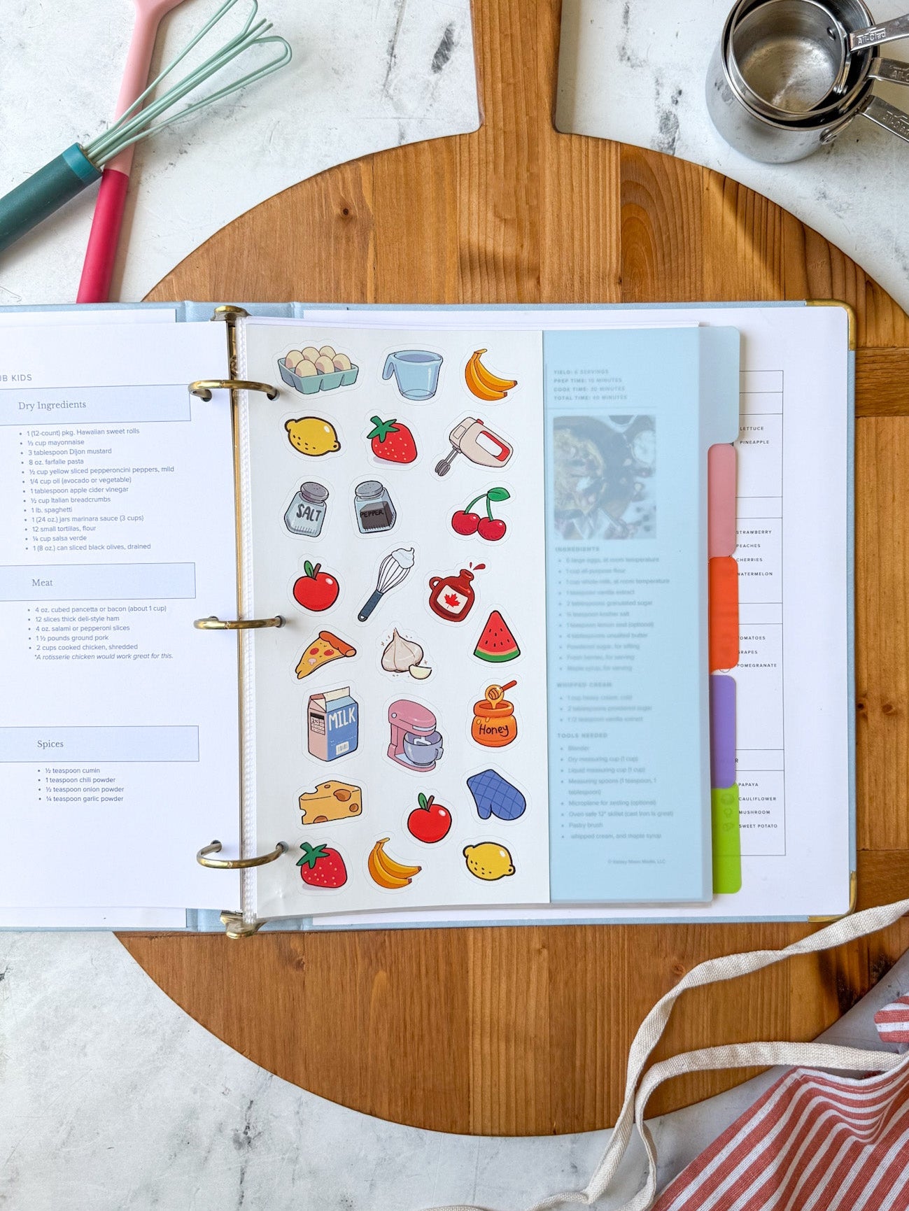 Colorful stickers to customize kids recipe binder