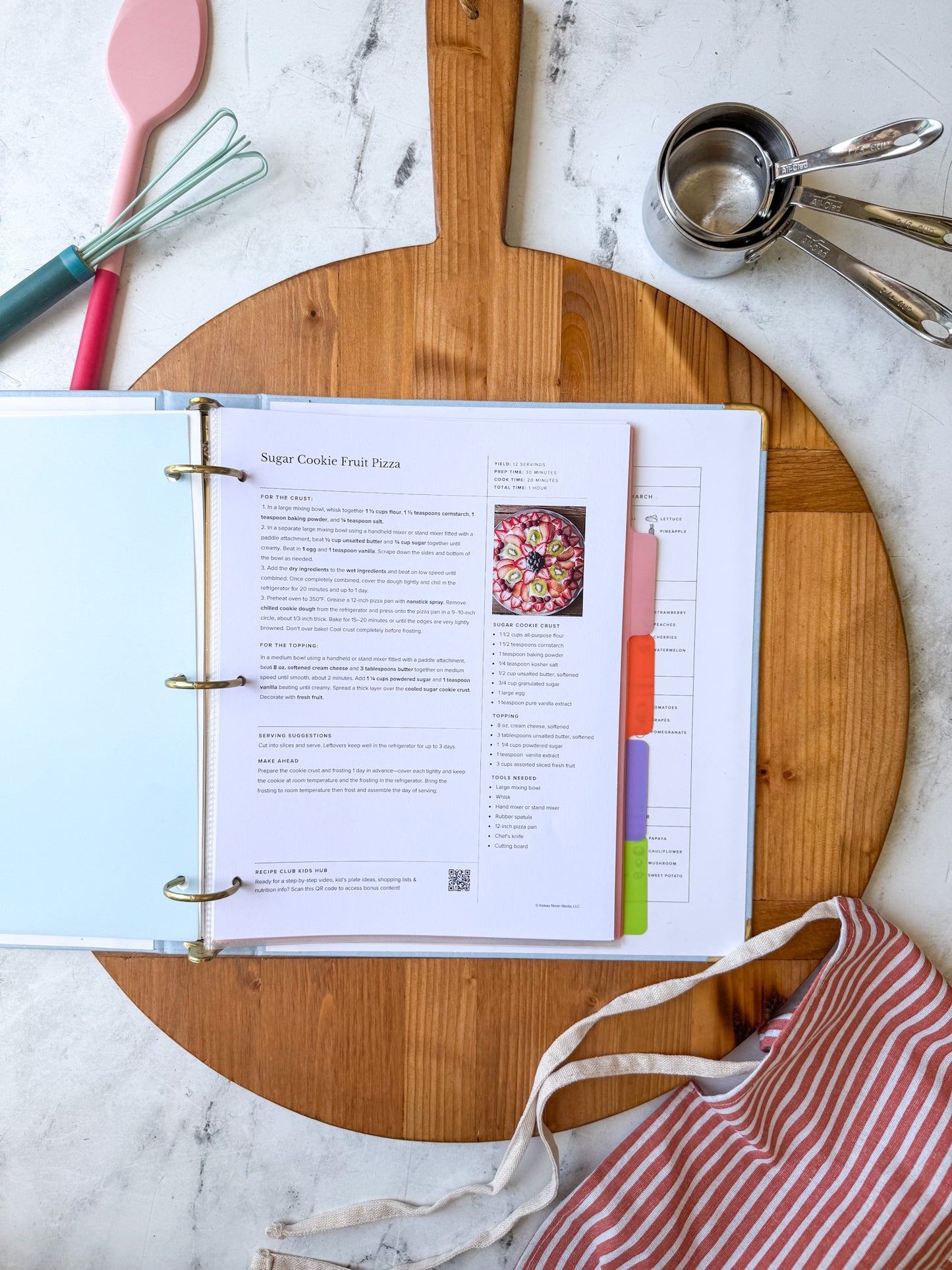 Sugar Cookie Fruit Pizza printed recipe in 3-ring binder