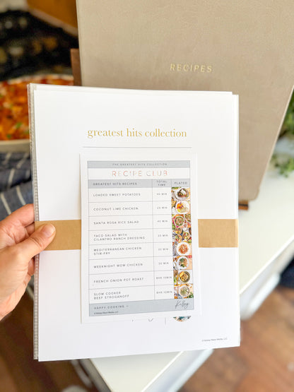 Set of 8 printed Greatest Hits recipes, cheat sheets, shopping list and more