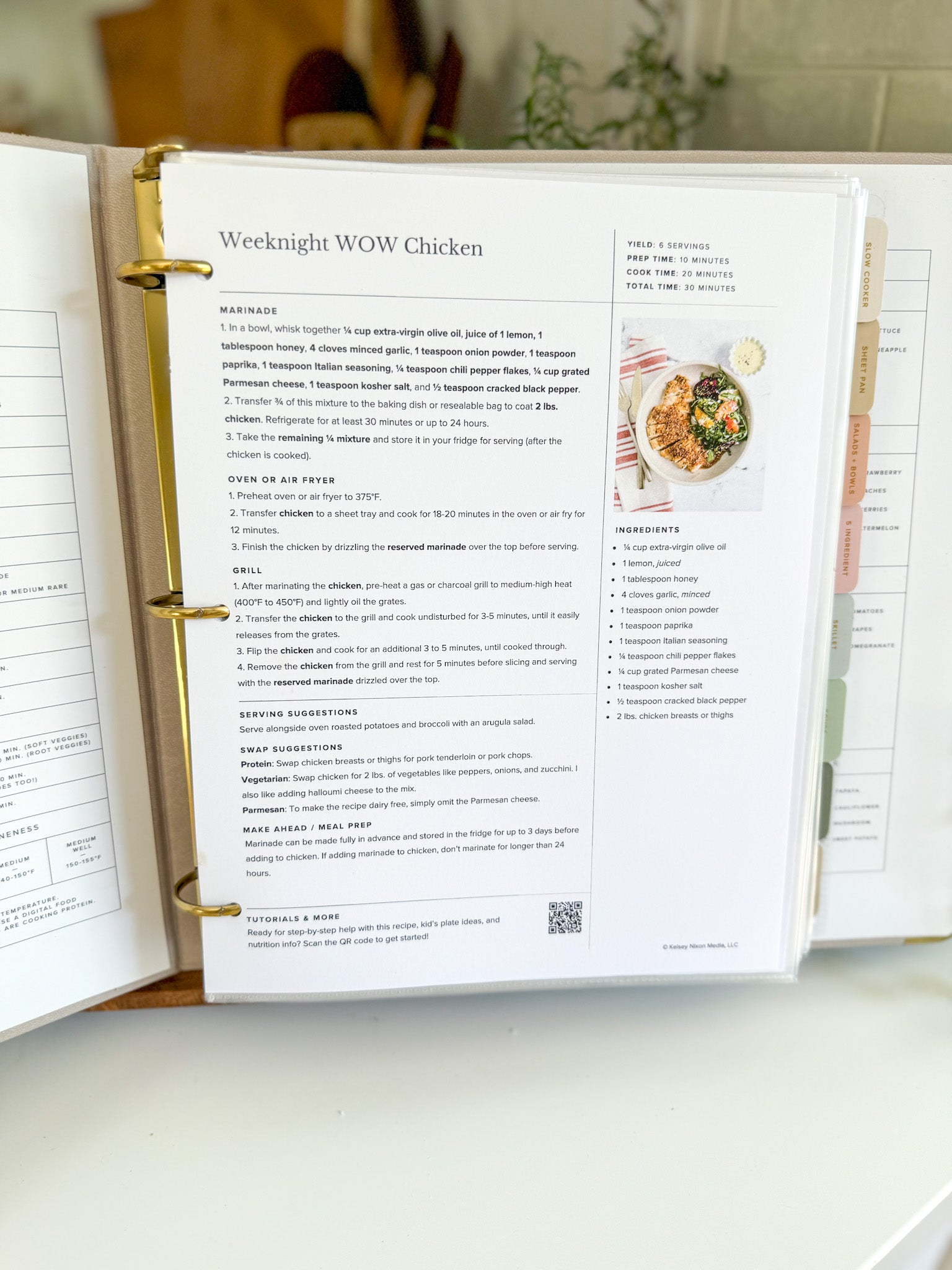 Weeknight WOW chicken printed recipe in 3-ring Recipe Binder