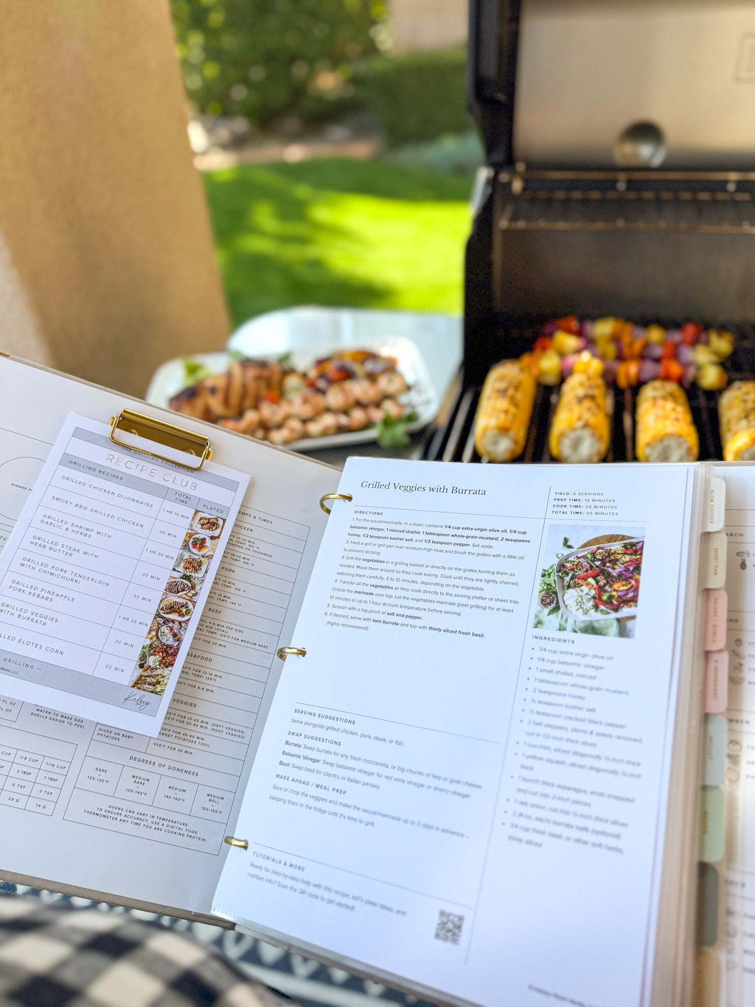 Grilling recipes in Recipe Binder outside with grill