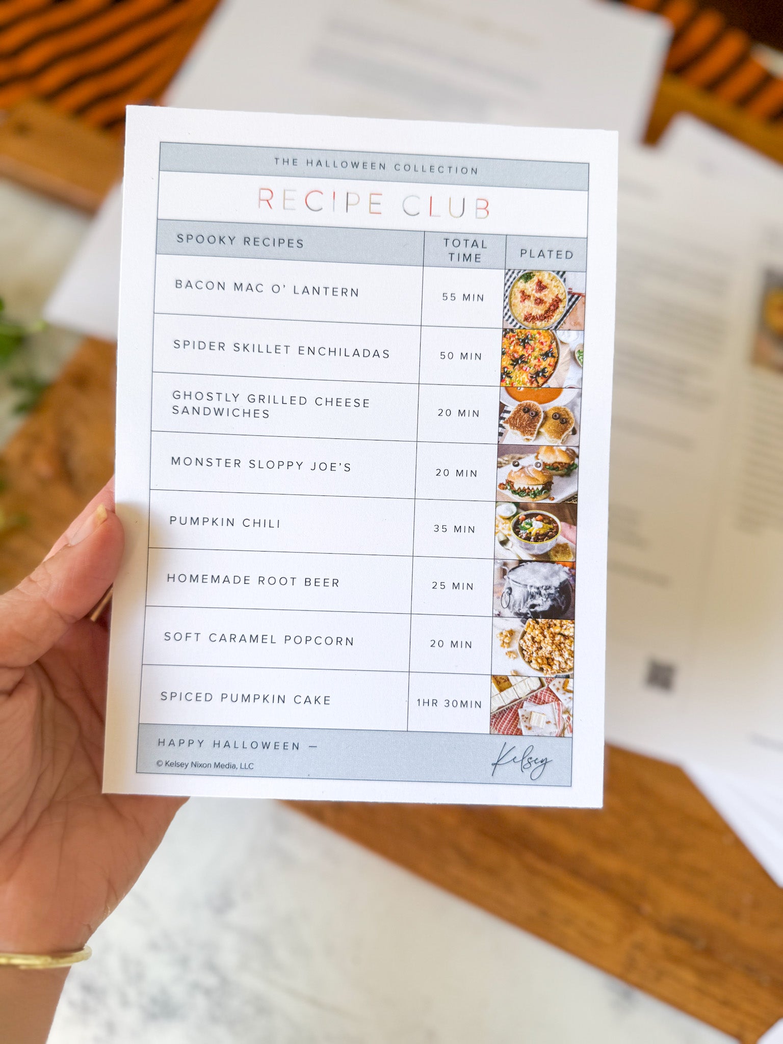 Close-up of the Halloween collection recipe list with times and images
