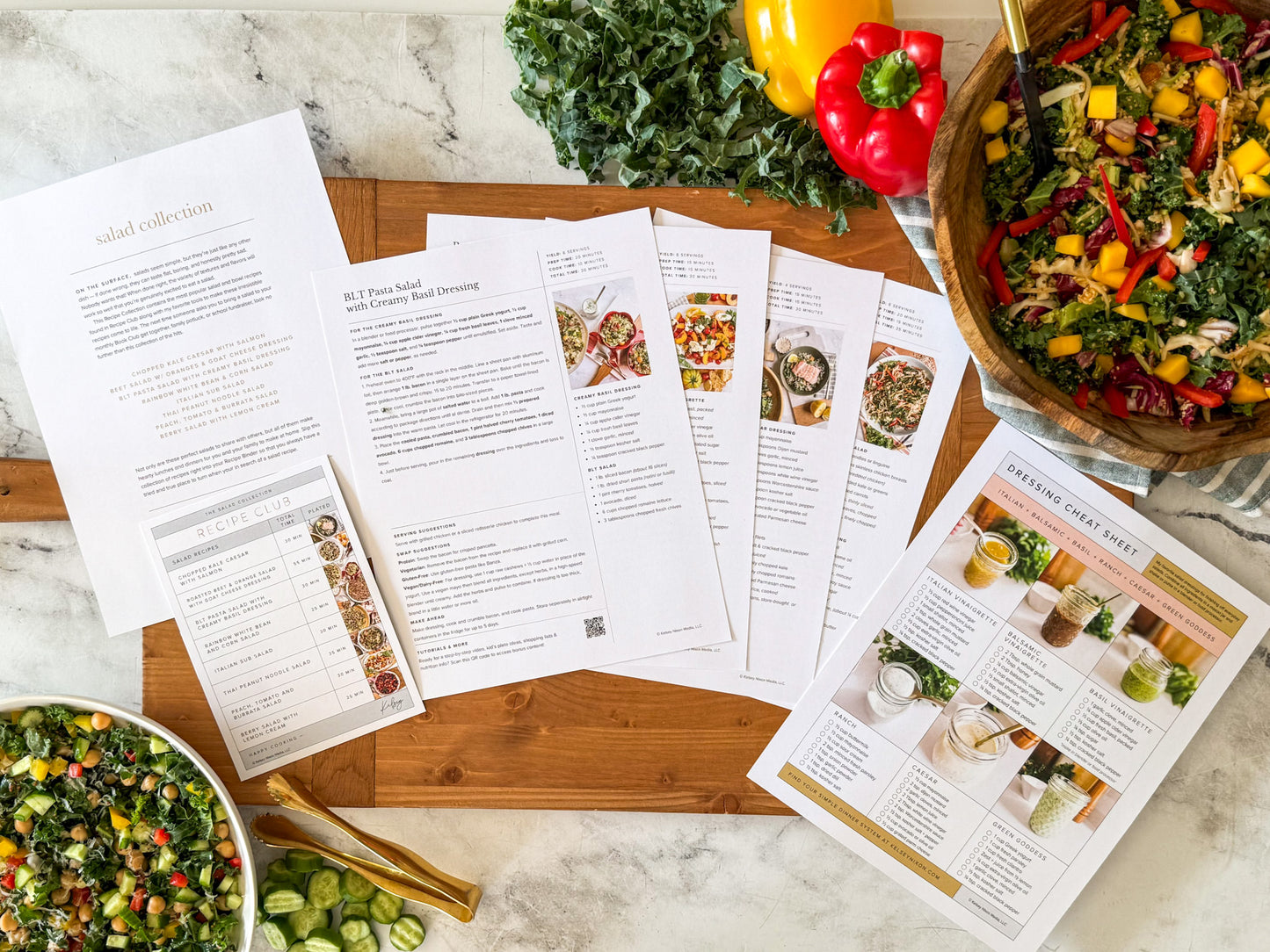 Salad collection set of recipes, meal plan and cheat sheet