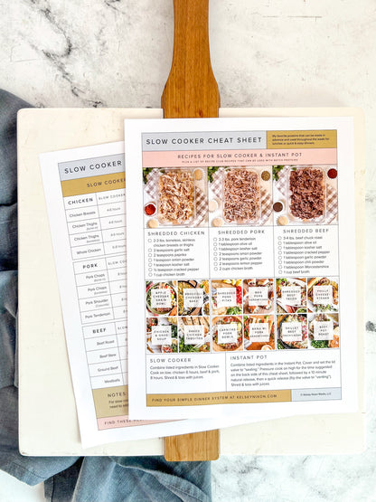 Printed slow cooker cheat sheets
