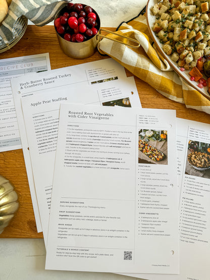 Roasted root vegetables with cider vinaigrette printed recipe sheet