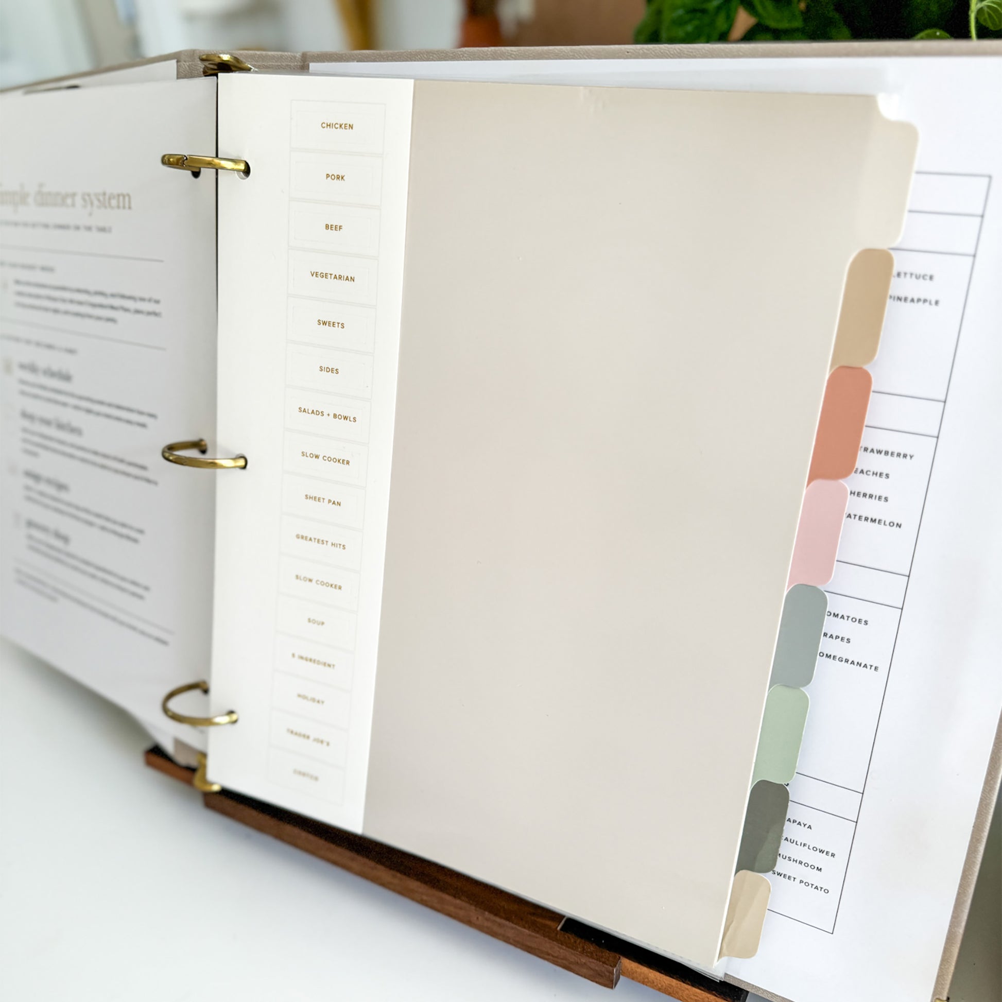 Divider tabs with labels for customizable sections in Recipe Binder