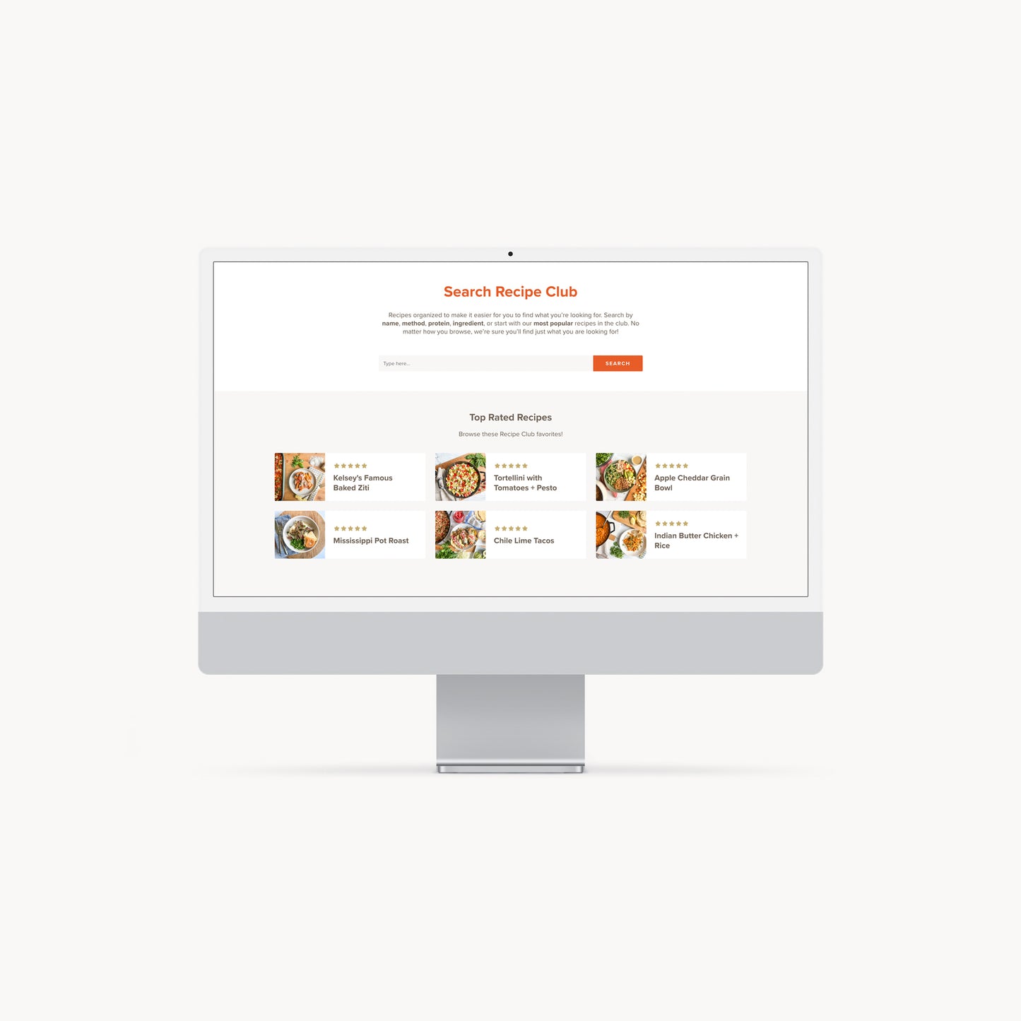 Search page from Recipe Club membership dashboard