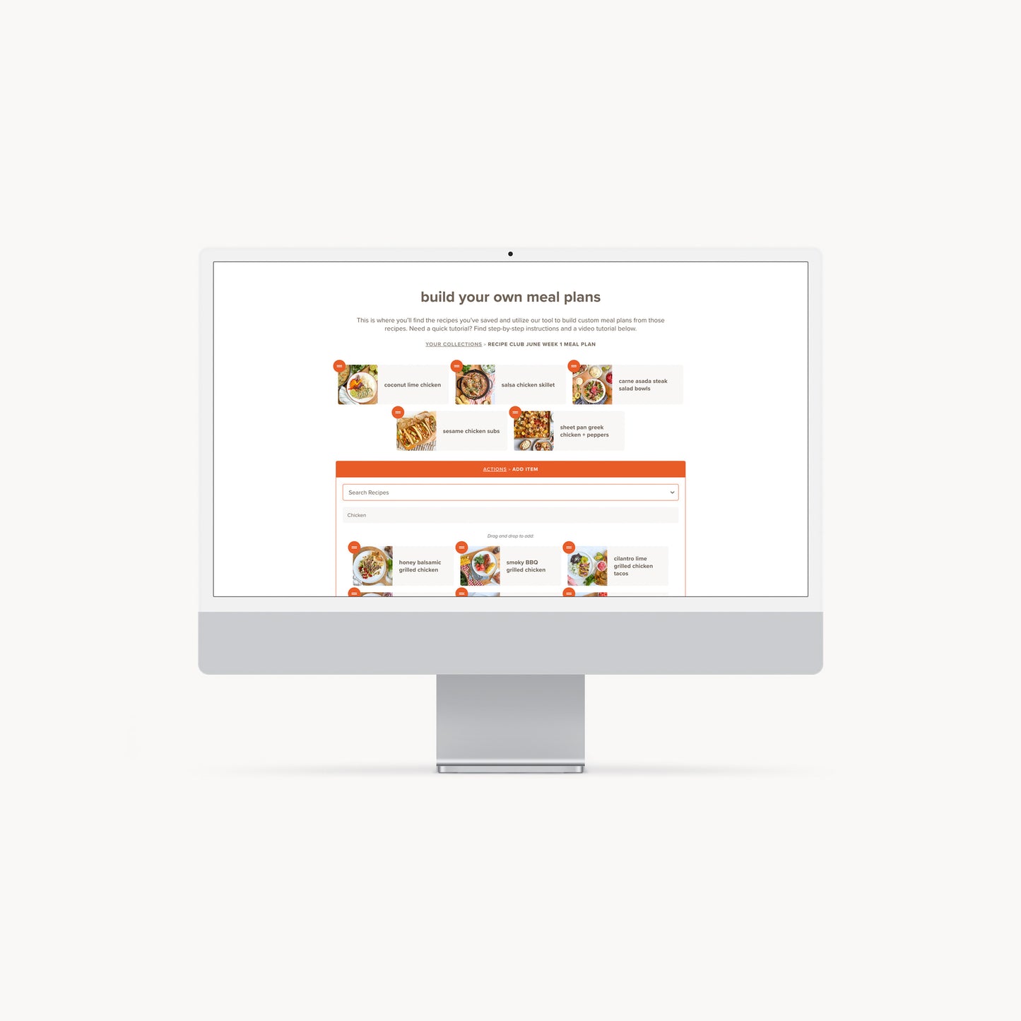 Build your own meal plans inside Recipe Club