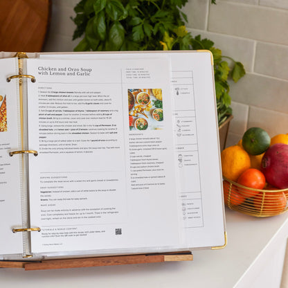 Chicken Orzo Soup with Lemon and Garlic printed recipe in 3-ring binder